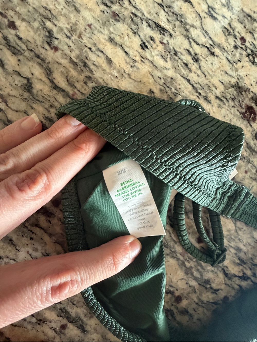 NWT aerie (M) Shine Ribbed Bikini Set Dark Green - Picture 5 of 7